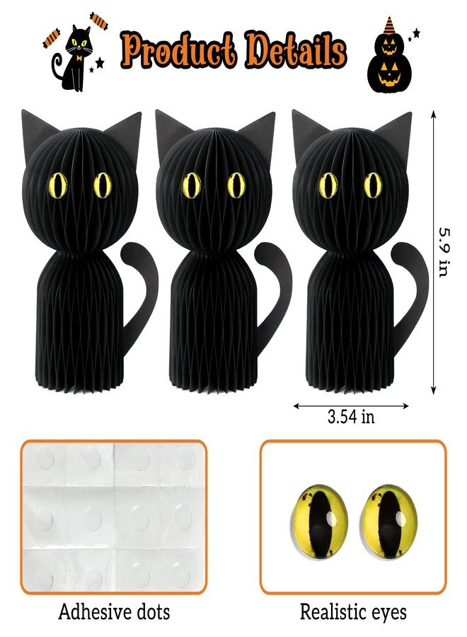 NEWLIGHTURE 3 Pcs Black Cat Halloween Decor, Honeycomb Paper Table Centerpiece for Party, Home Desk, Indoor Halloween Cat Decor - Image 3
